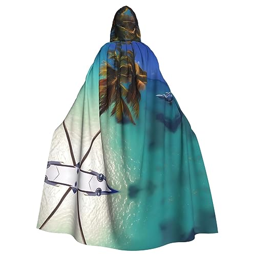 WHJWXC Strand Kokosnuss Sonnenschein Drucke Aldult Qualität Cosplay Halloween Poncho Umhang für Damen und Herren Weihnachten von WHJWXC