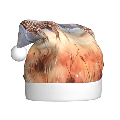 WHJYCC Afrikanische Savanne Giraffe Weihnachtsmütze Nikolaus Mütze Weihnachten Kopfschmuck Herren Mütze Damen Mütze Retro Weihnachtselfen Hut Rot von WHJYCC