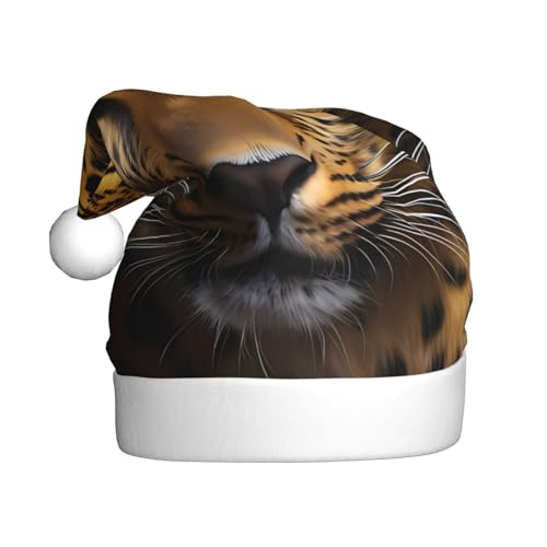 WHJYCC Der tiefäugige Leopard Weihnachtsmütze, Weihnachtsmannmütze, Weihnachtskopfschmuck, Herrenmütze, Damenhut, Retro, Weihnachtselfenmütze, rot von WHJYCC