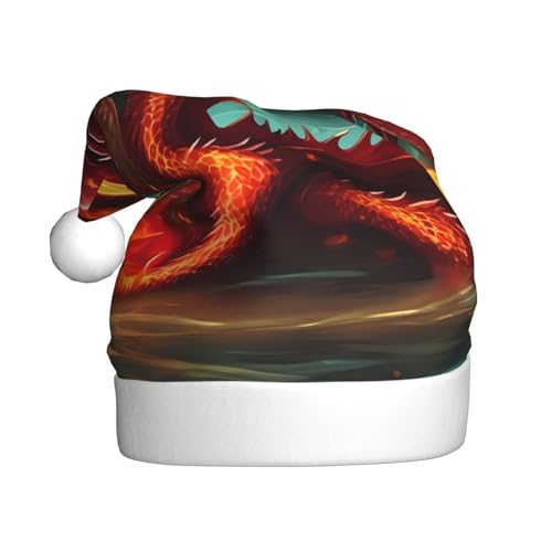 WHJYCC Drachenkönig im Feuer Weihnachtsmütze Nikolausmütze Weihnachten Kopfschmuck Herren Mütze Damenhut Retro Weihnachtselfenmütze Rot von WHJYCC