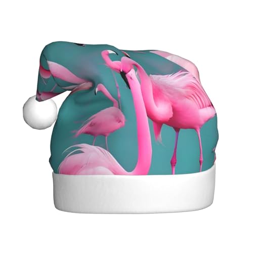 WHJYCC Ein Herd Flamingos Weihnachtsmütze, Nikolausmütze, Weihnachtsmannmütze, Weihnachts-Kopfschmuck, Herrenmütze, Damenhut, Retro, Weihnachtselfenmütze, Rot von WHJYCC