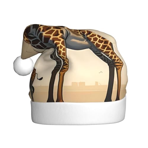 WHJYCC Eine gemütliche Giraffe Weihnachtsmütze, Weihnachtsmannmütze, Weihnachts-Kopfschmuck, Herrenmütze, Damenhut, Retro, Weihnachtselfenmütze, Rot von WHJYCC