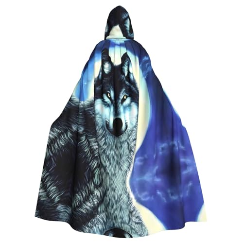 WHJYCC Hooded Robe Cape, Halloween Rollenspiel Kostüm, Uni, geeignet für Halloween Party Maskerade, Wolf unter Mond Kapuzenumhang von WHJYCC