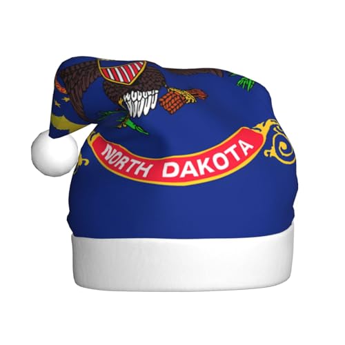 WHJYCC North Dakota Staatsflagge Weihnachtsmütze Nikolaus Mütze Weihnachten Kopfschmuck Herren Mütze Damen Mütze Retro Weihnachtselfenmütze Rot von WHJYCC