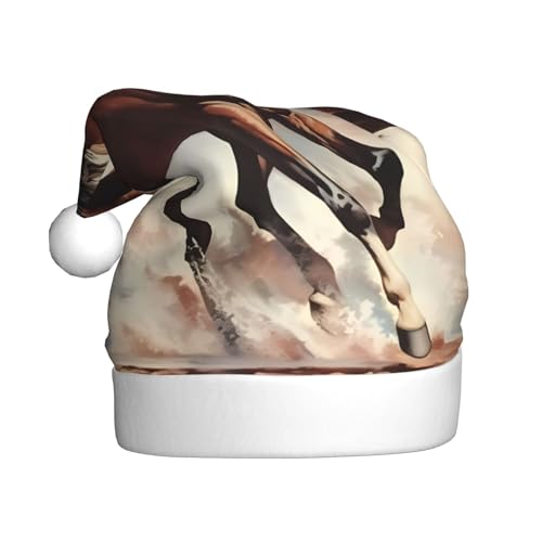 WHJYCC Prancing Brown Horse Weihnachtsmütze Nikolaus Mütze Weihnachten Kopfschmuck Herren Mütze Damen Mütze Retro Weihnachtselfenmütze Rot von WHJYCC