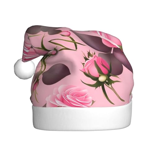 WHJYCC Pretty Pink Roses Weihnachtsmütze Nikolaus Mütze Weihnachten Kopfschmuck Herren Mütze Damen Mütze Retro Weihnachtselfenmütze Rot von WHJYCC