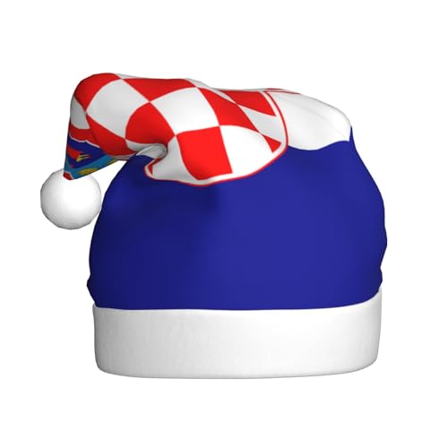 WHJYCC Republik Kroatien Flagge Weihnachtsmütze Nikolaus Mütze Weihnachten Kopfschmuck Herren Mütze Damen Mütze Retro Weihnachtselfen Hut Rot von WHJYCC