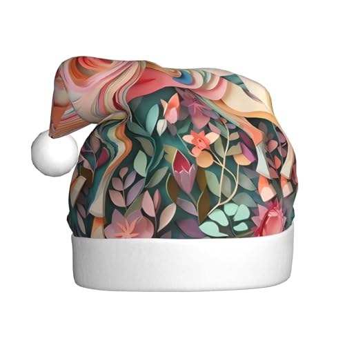 WHJYCC Rosa Papierschnitt Einhorn Weihnachtsmütze Nikolaus Mütze Weihnachten Kopfschmuck Herren Hut Damen Mütze Retro Weihnachtselfenmütze Rot von WHJYCC