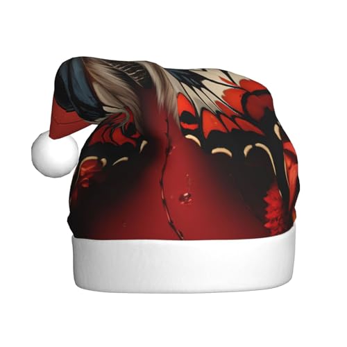 WHJYCC Rot Schmetterling Blume Weihnachtsmütze Nikolaus Mütze Weihnachten Kopfschmuck Herren Hut Damen Hut Retro Weihnachtselfen Hut Rot von WHJYCC