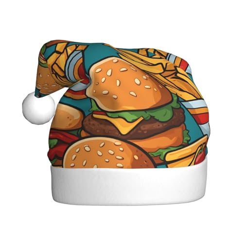 WHJYCC Süße Burger Pommes Weihnachtsmütze, Weihnachtsmannmütze, Weihnachts-Kopfschmuck, Herrenmütze, Damenhut, Retro, Weihnachtselfenmütze, Rot von WHJYCC