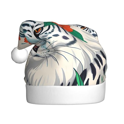 WHJYCC Süße weiße Tiger Weihnachtsmütze Nikolaus Mütze Weihnachten Kopfschmuck Herren Mütze Damen Mütze Retro Weihnachtselfenmütze Rot von WHJYCC