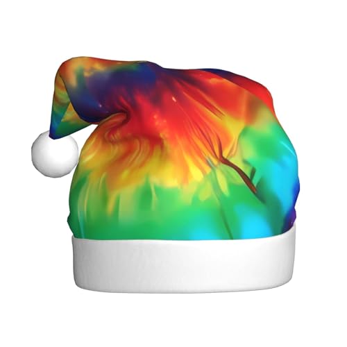 WHJYCC Tie Dye Regenbogen Weihnachtsmütze Weihnachtsmann Hut Weihnachten Kopfschmuck Herren Hut Damen Hut Retro Weihnachtselfen Hut Rot von WHJYCC