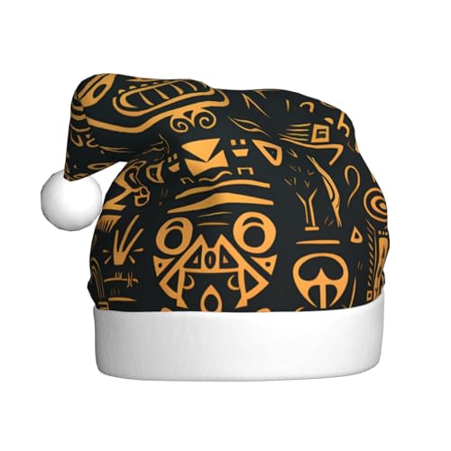 WHJYCC Tribal ethnische Textur Weihnachtsmütze Weihnachtsmann Hut Weihnachten Kopfschmuck Herren Hut Damen Hut Retro Weihnachtselfen Hut Rot von WHJYCC