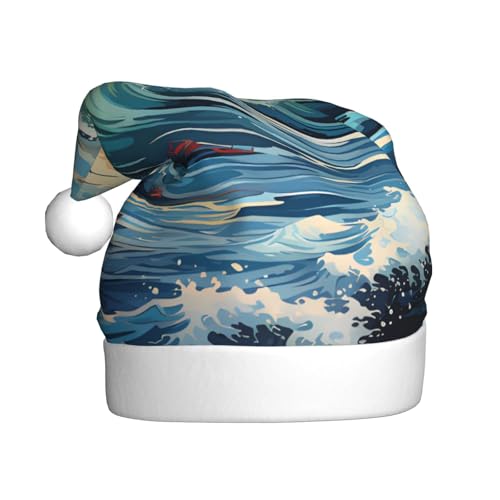 WHJYCC Wave Segelboot Möwe Weihnachtsmütze Nikolaus Mütze Weihnachten Kopfschmuck Herren Mütze Damen Mütze Retro Weihnachtselfen Hut Rot von WHJYCC