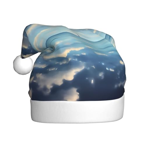 WHJYCC Weiße Wolken über dem Meer Weihnachtsmütze Nikolaus Mütze Weihnachten Kopfschmuck Herren Mütze Damen Mütze Retro Weihnachtselfen Hut Rot von WHJYCC