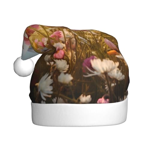 WHJYCC Wilde Wiese Blumen Weihnachtsmütze Nikolaus Mütze Weihnachten Kopfschmuck Herren Mütze Damen Mütze Retro Weihnachtselfen Hut Rot von WHJYCC