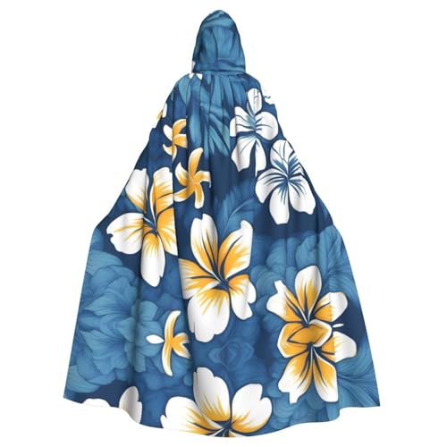 WHJYYXDE Blaues hawaiianisches Blumenmuster, hochwertiger Halloween-Kapuzenumhang, geeignet für Cosplay-Kostüme von WHJYYXDE