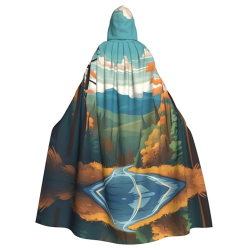 WHJYYXDE Blue Ridge Parkway Mountains Printing Halloween Hooded Cape Hooded Cloak Suitable for cosplay costumes, Christmas parties von WHJYYXDE