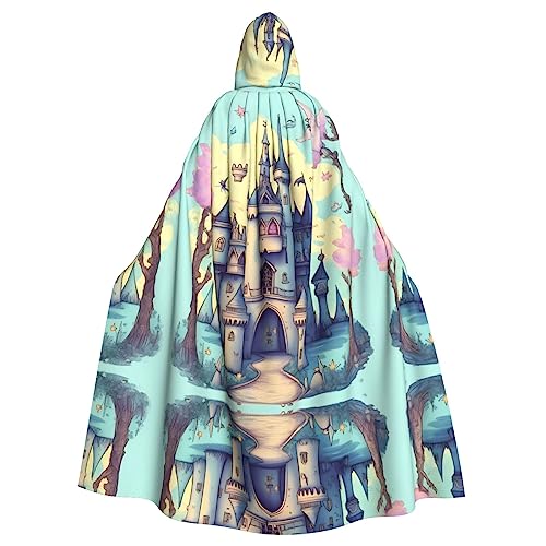 WHJYYXDE Fairytale Castle Printing Halloween Hooded Cape Hooded Cloak Suitable for cosplay costumes, Christmas parties von WHJYYXDE