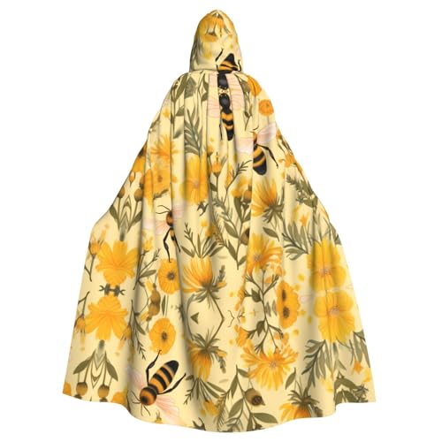 WHJYYXDE Gnome Bee Yellow Floral Printed Halloween Hooded Cape Hooded Cloak Suitable for cosplay costumes, Christmas parties von WHJYYXDE