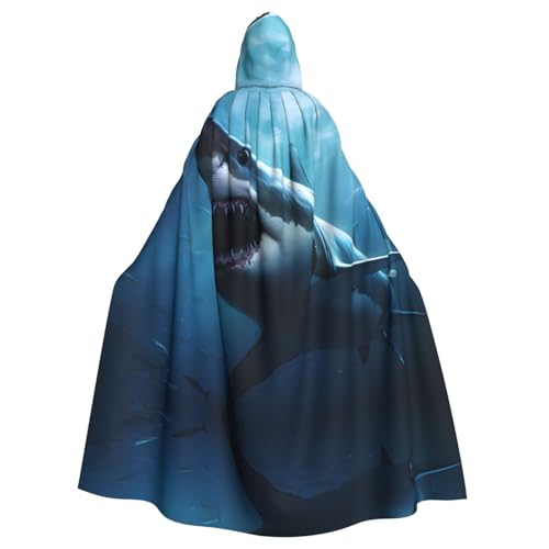 WHJYYXDE Great White Shark Printed Halloween Hooded Cape Hooded Cloak Suitable for cosplay costumes, Christmas parties von WHJYYXDE