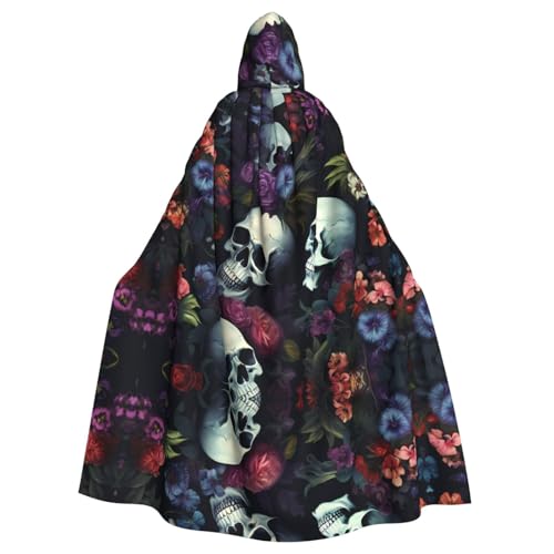 WHJYYXDE Horrible Dark Skulls Flowers Pattern Printed Halloween Hooded Cape Hooded Cloak Suitable for cosplay costumes, Christmas parties von WHJYYXDE