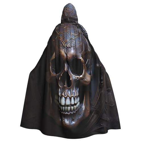 WHJYYXDE Kupferfarbener Totenkopf-Druck, Halloween-Kapuzenumhang, geeignet für Cosplay-Kostüme, Weihnachtsfeiern von WHJYYXDE