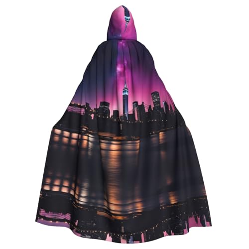 WHJYYXDE New York Night Sky Printed Halloween Hooded Cape Hooded Cloak Suitable for cosplay costumes, Christmas parties von WHJYYXDE