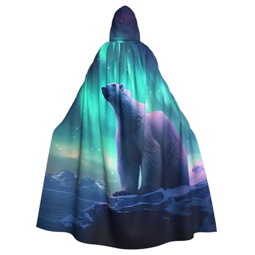 WHJYYXDE Northern Lights Polar Bear Printed Halloween Hooded Cape Hooded Cloak Suitable for cosplay costumes, Christmas parties von WHJYYXDE