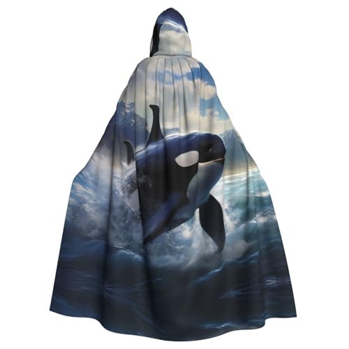 WHJYYXDE Orca Killer Whale Printing Halloween Hooded Cape Hooded Cloak Suitable for cosplay costumes, Christmas parties von WHJYYXDE