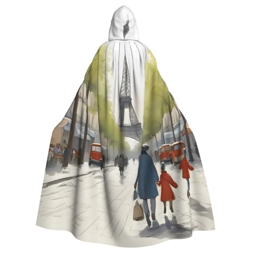 WHJYYXDE Paris Street Scene Eiffelturm Printing Halloween Hooded Cape Hooded Cloak Suitable for cosplay costumes, Christmas parties von WHJYYXDE