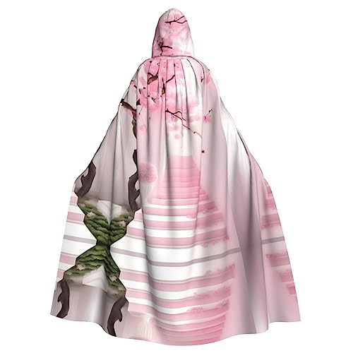 WHJYYXDE Rosa Kirschblüten-Treppenmuster, hochwertiger Halloween-Kapuzenumhang, geeignet für Cosplay-Kostüme von WHJYYXDE