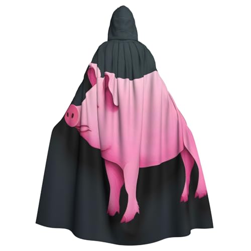 WHJYYXDE Süßer rosa Schweine-Druck, Halloween-Kapuzenumhang, geeignet für Cosplay-Kostüme, Weihnachtsfeiern von WHJYYXDE