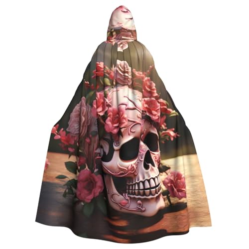 WHJYYXDE Sugar Horror Skull Flowers Rose Printed Halloween Hooded Cape Hooded Cloak Suitable for cosplay costumes, Christmas parties von WHJYYXDE