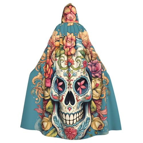 WHJYYXDE Sugar Skull Print Pattern Quality Halloween Hooded Cape Hooded Cloak Suitable for cosplay costumes von WHJYYXDE