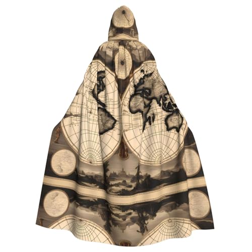 WHJYYXDE Vintage Old World Map Printed Halloween Hooded Cape Hooded Cloak Suitable for cosplay costumes, Christmas parties von WHJYYXDE