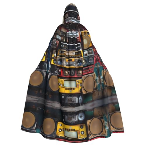 WHJYYXDE Vintage Wall of Radio Boombox Printed Halloween Hooded Cape Hooded Cloak Suitable for cosplay costumes, Christmas parties von WHJYYXDE