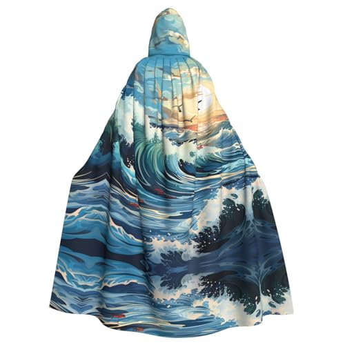 WHJYYXDE Wave Sailboat Möwe Prints Halloween Hooded Cape Hooded Cloak Suitable for cosplay costumes, Christmas parties von WHJYYXDE