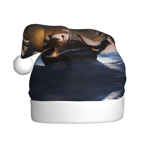 WHJYYXDE Weihnachtsmütze für Erwachsene – hochwertiger Stoff mit weichem Stoff für Feiertage, Partys, Piraten-Segelboot-Vollmond-Drucke WHJYYXDE Weihnachtsmütze für Erwachsene – hochwertiger Stoff mit weichem Stoff für Feiertage, Partys, Piraten-Segelboot-Vollmond-Drucke von WHJYYXDE