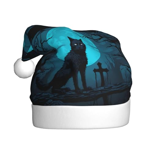 WHJYYXDE Weihnachtsmütze für Erwachsene – hochwertiger Stoff mit weichem Stoff für Feiertage, Partys mit Katze im Mondlicht WHJYYXDE Weihnachtsmütze für Erwachsene – hochwertiger Stoff mit weichem Stoff für Feiertage, Partys mit Katze im Mondlicht von WHJYYXDE