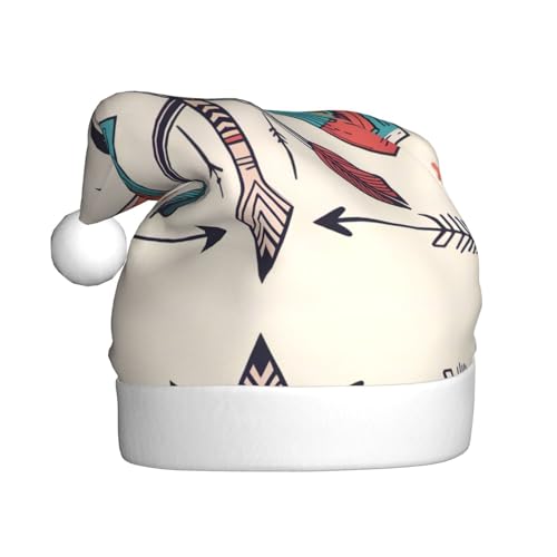 WHJYYXDE Weihnachtsmütze für Erwachsene – hochwertiger Stoff mit weichem Stoff für Feiertage, bunte handgezeichnete Kunst mit Pfeildrucken im Boho-Stil WHJYYXDE Weihnachtsmütze für Erwachsene – hochwertiger Stoff mit weichem Stoff für Feiertage, bunte handgezeichnete Kunst mit Pfeildrucken im Boho-Stil von WHJYYXDE