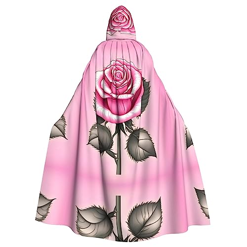 WHJYYXDE Wunderschöner rosa Rosen-Druck, Halloween-Kapuzenumhang, geeignet für Cosplay-Kostüme, Weihnachtsfeiern von WHJYYXDE