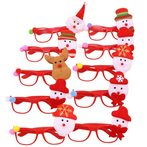 WHKM 10 x Weihnachtsbrillenrahmen Fotorequisiten Vliesstoff Weihnachtsmann Brille Sonnenbrille 2024 Neujahr Party Dekorationen Kinder von WHKM