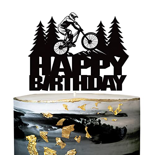 Fahrrad Geburtstag Kuchen Topper Happy Birthday Mountainbike Kuchen Topper Fahrrad Geburtstag Kuchen Dekoration für Junge Mann Sport Motto Geburtstag Party Supplies Glitter Schwarz von WHPCT