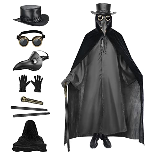 WIAZZLUK Pest Doctor Maske Plague Doctor Costume Pestdoktor Kostüm Halloween Maske, Medieval Black Death Plague Doctor Vogel Schnabelmaske Halloween Kostüm Requisiten von WIAZZLUK