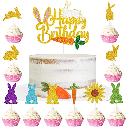 WIDEBG Tortendeko Ostern Kuchen Deko Hase Cake Topper Karotte Torte Deko Kindergeburtstag Cupcake Topper Happy Easter Kuchendeko Ostern Party Osterdeko 25 Stück von WIDEBG