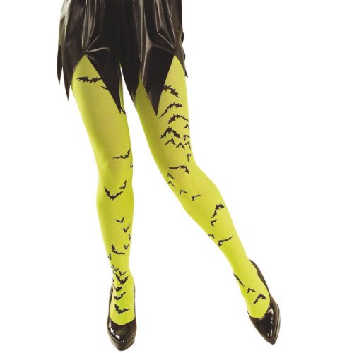 WIDMANN 4788N, Strumpfhose grün neon mit Fledermäusen, Halloween, Einheitsgröße Damen bis ca. Gr. 42 von WIDMANN MILANO PARTY FASHION