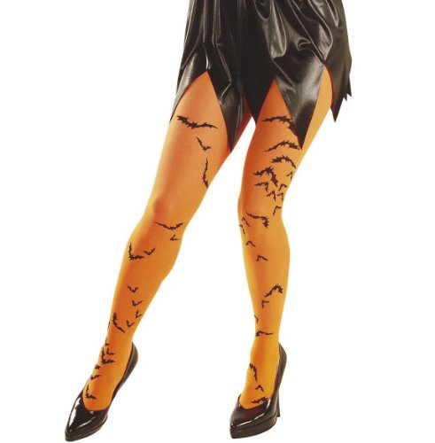 WIDMANN 4788N, Strumpfhose orange neon mit Fledermäusen, Halloween, Einheitsgröße Erwachsene von WIDMANN MILANO PARTY FASHION