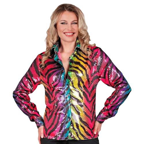 W WIDMANN MILANO Party Fashion - Party Fashion Pailletten Bluse für Damen, Disco Fever, Schlagermove, Damenhemd, Animal Print, Festival, Faschingskostüme von W WIDMANN MILANO Party Fashion