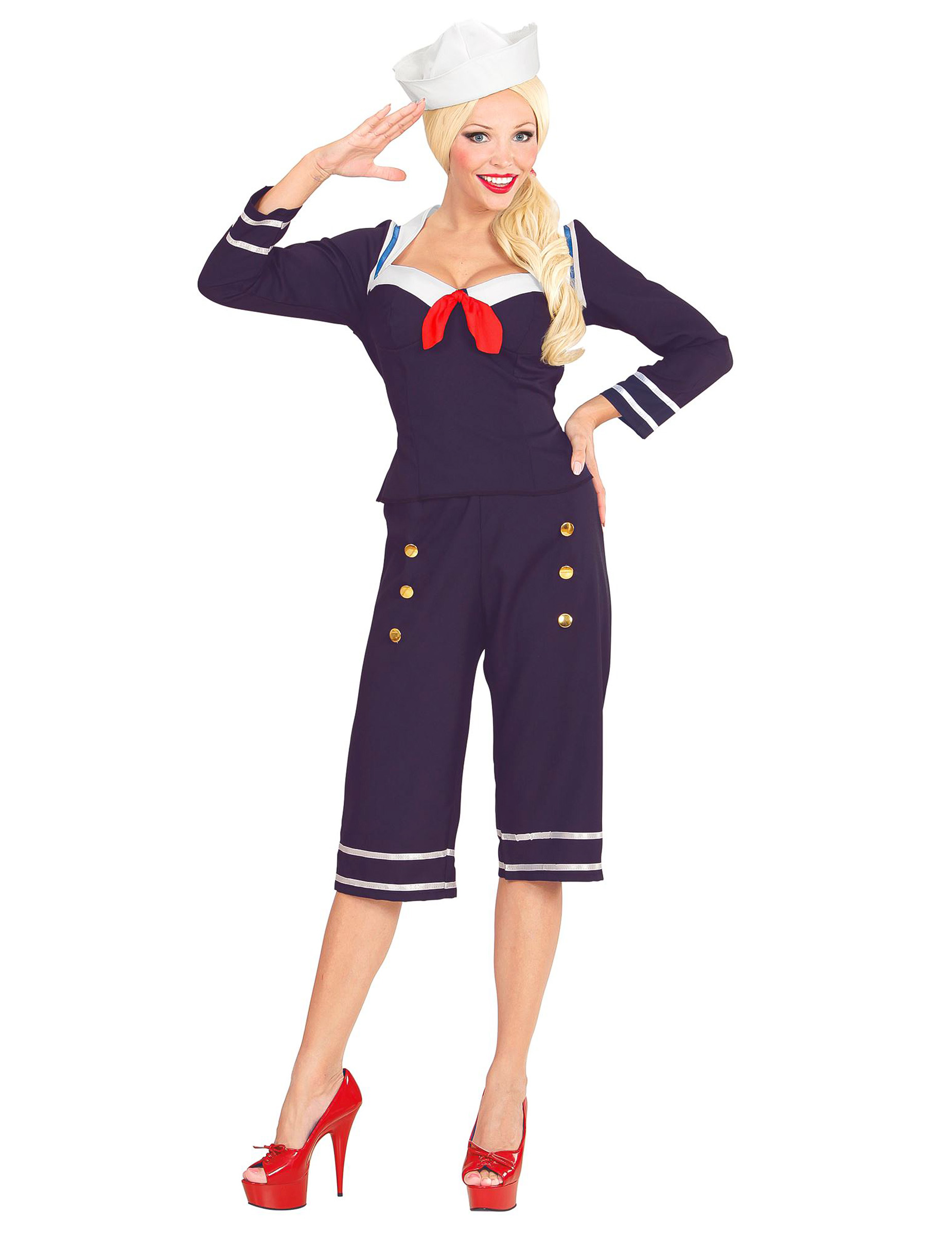 50er-Jahre Pin-Up Matrosin Damenkostüm Sailor Girl blau-rot-weiss von WIDMANN